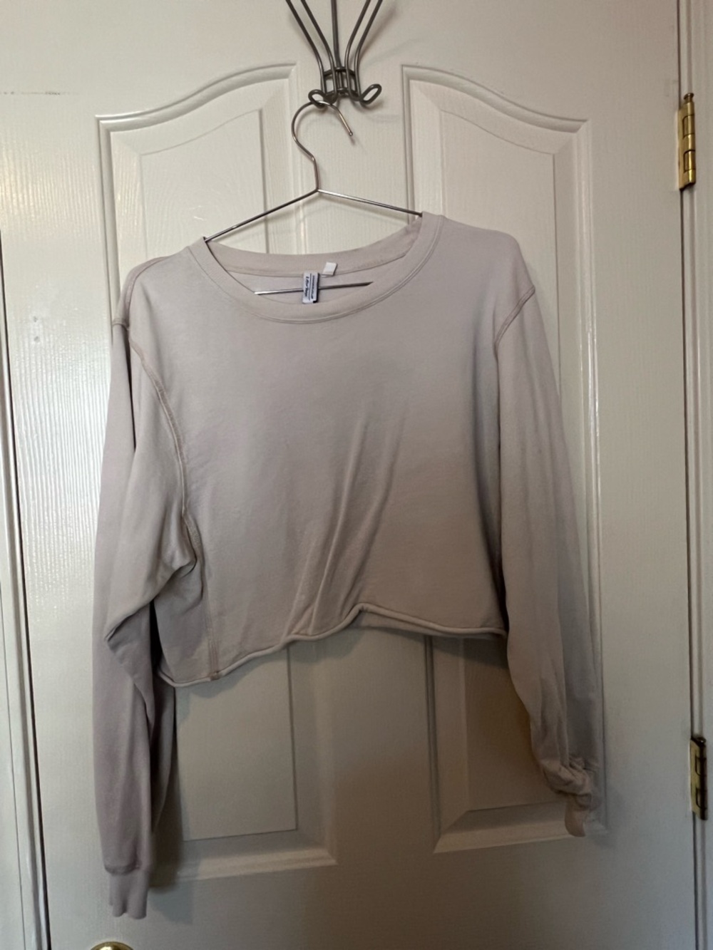 &other stories Cropped Long-Sleeve Crewneck Top - Light Beige